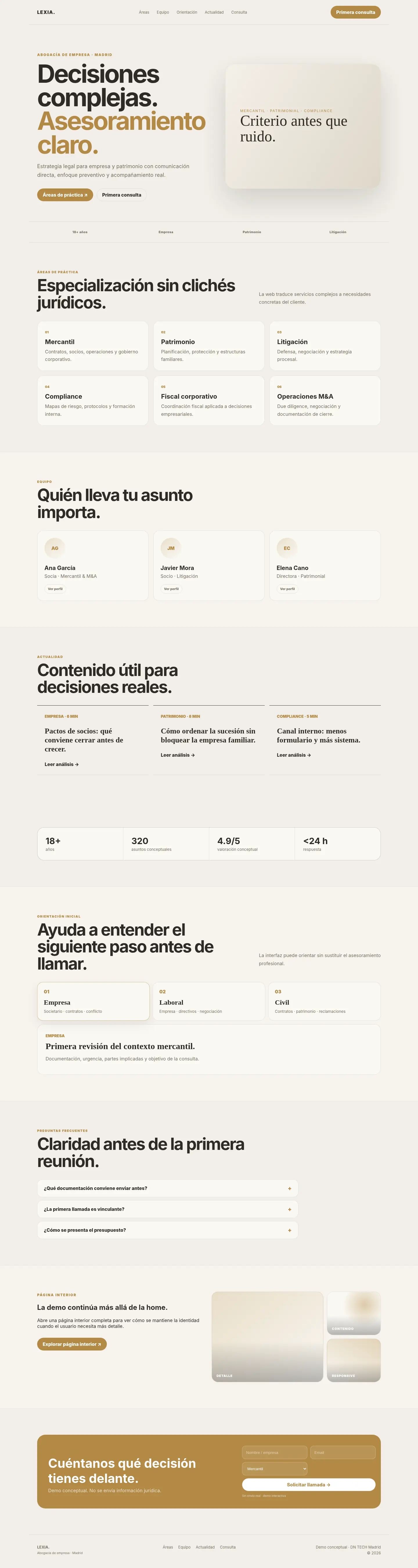 Vista renderizada de la demo LEXIA. en escritorio