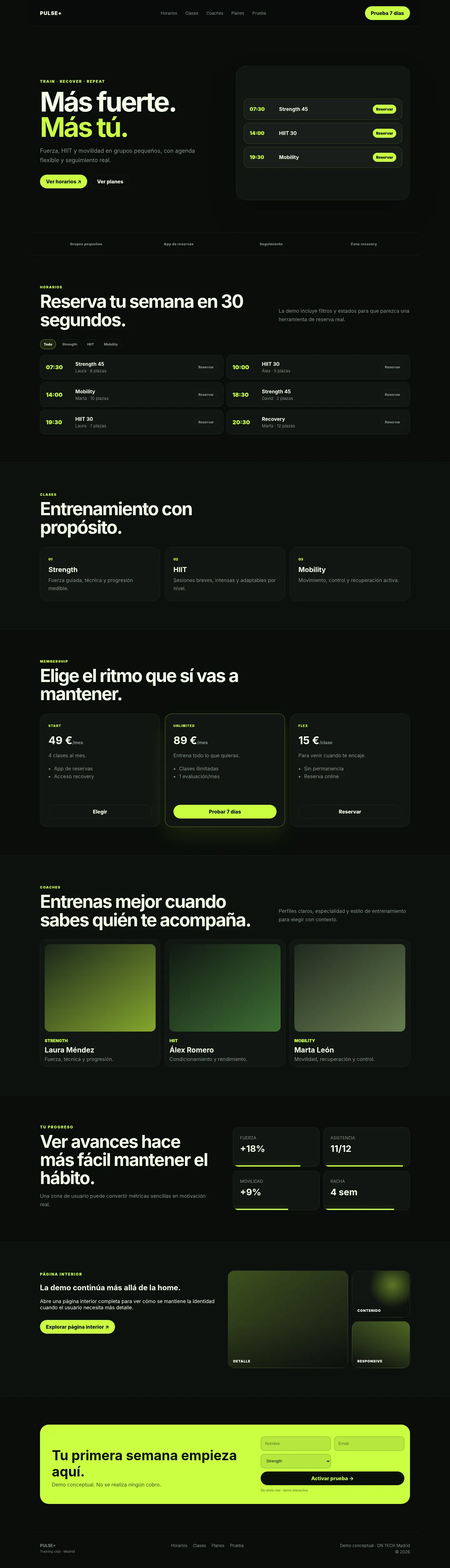 Vista renderizada de la demo PULSE+ en escritorio